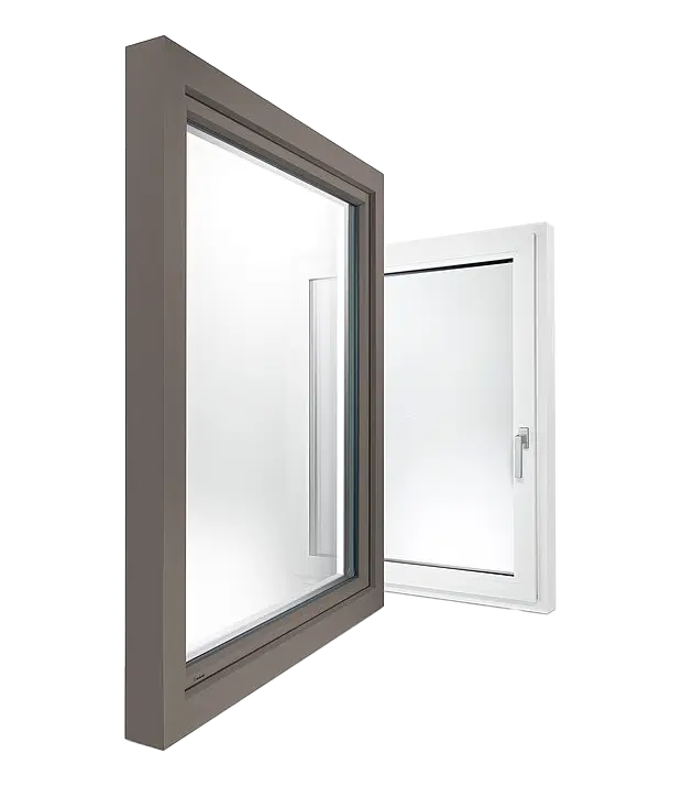 ACTUAL MATRIX C.line Fenster – mit braunem Außenrahmen und weißem Innenrahmen